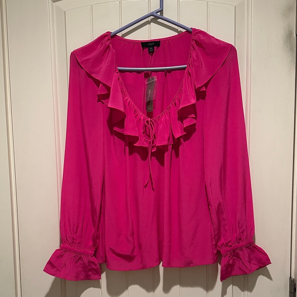J. Crew Hot pink Silk Blouse with ruffles